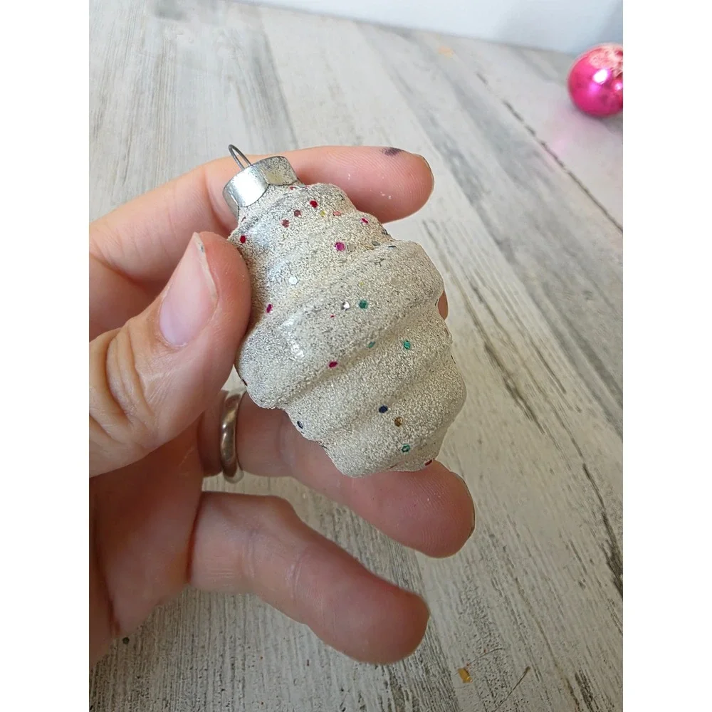 Vintage franke confetti barrel Mica ornament lantern Xmas tree rainbow